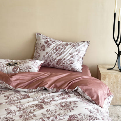 Luxus Wendbar Baumwoll-Satin Floral Bettbezug Set mit Kissenbezügen und Spannbettlaken