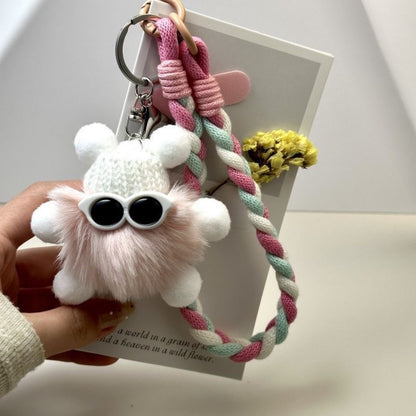 Niedlicher Plüschkreatur Schlüsselanhänger mit buntem geflochtenem Lanyard Brehn
