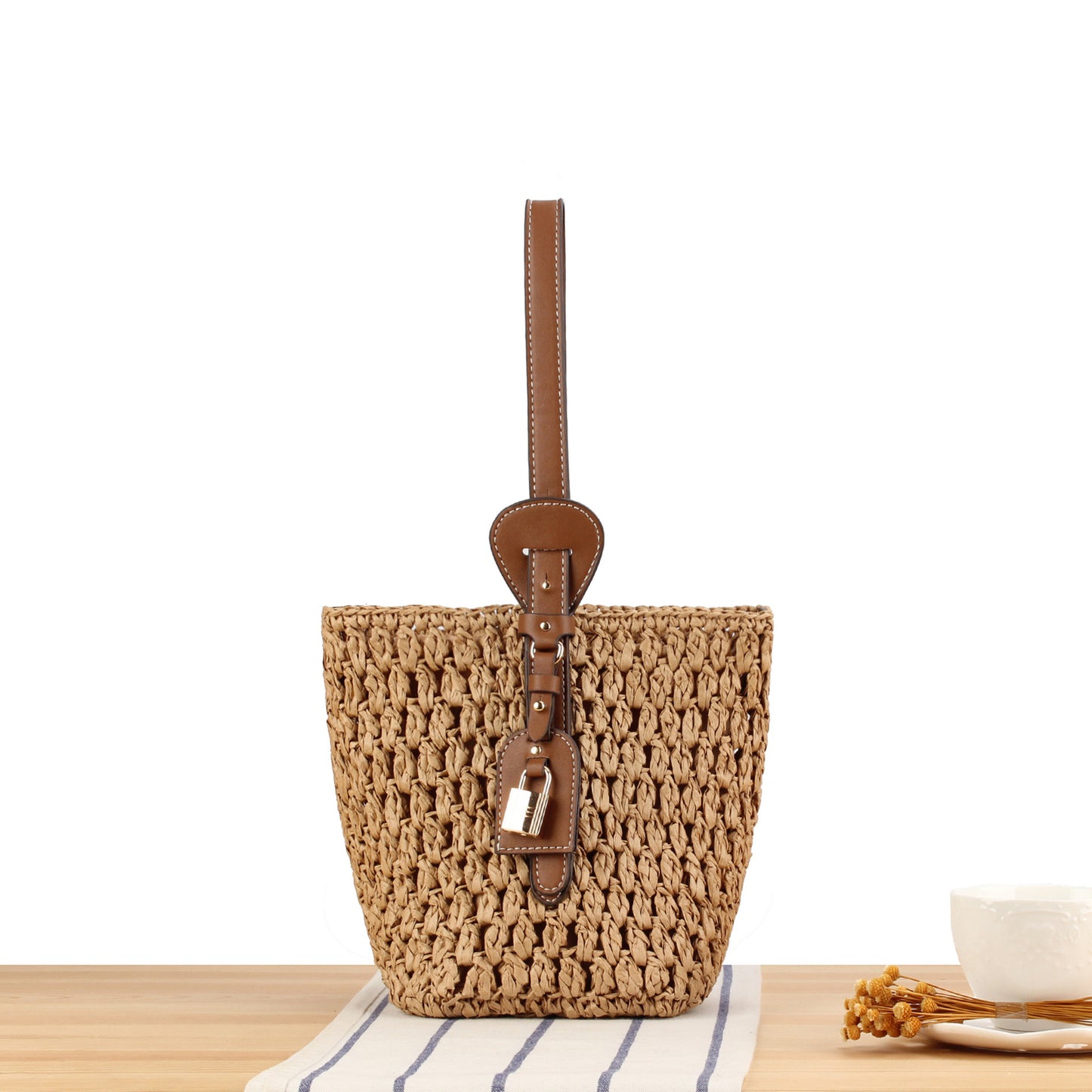 Geflochtene Bast-Handtasche mit Eleganter Lederverzierung Brehn
