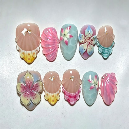 Künstlerische florale Shell Press-On Nägel Brehn