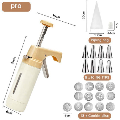 Professional Multi-Function Cookie Press and Icing Gun Set with Thirteen Cookie Discs and Eight Piping Tips