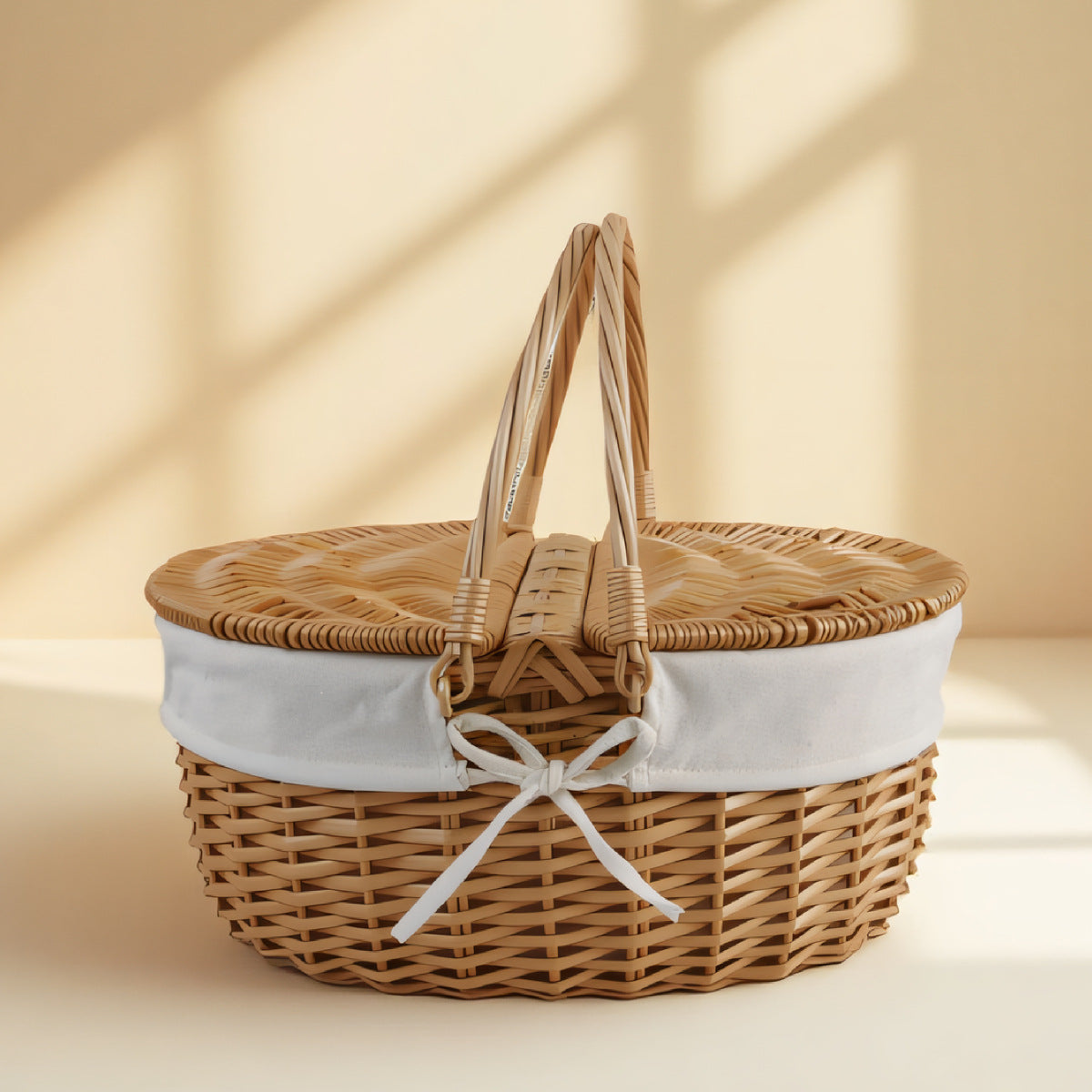Damen Korb mit dekorativem Gingham-Stoffrand und robusten Griffen Brehn