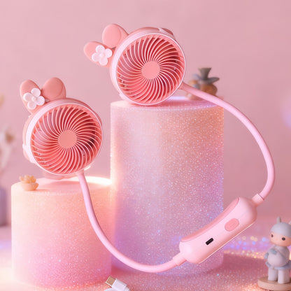 Unisex nan tragbarer Doppelventilator Halslüfter mit flexiblem Schwanenhals und wiederaufladbarem Akku Brehn