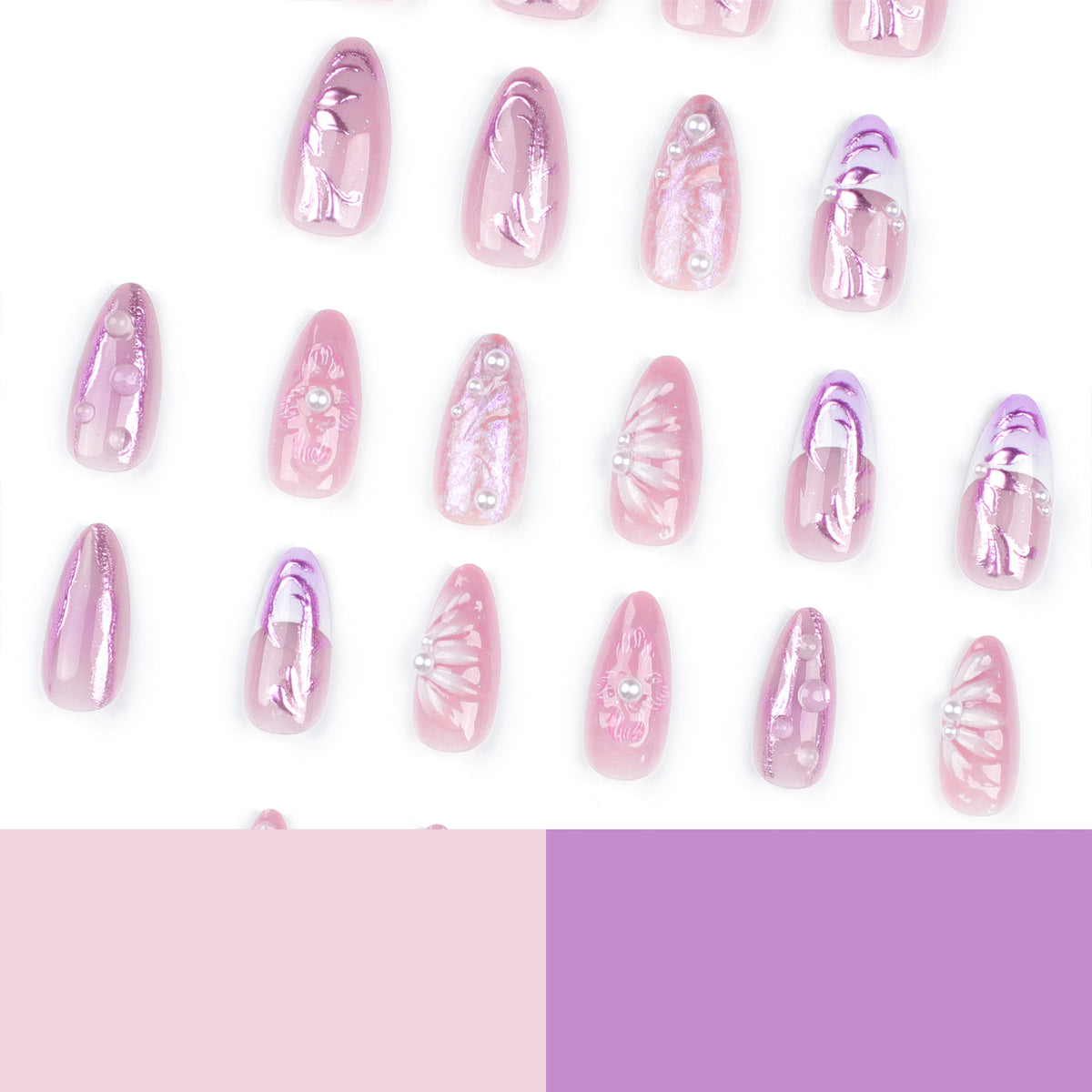Künstliche Nagelverlängerungen mit filigranen Blumendesigns und Glitzerakzenten Brehn