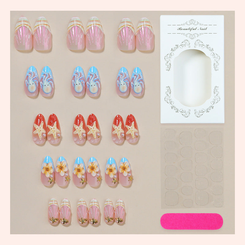 Dekoratives Press-On Nagelkunst-Set mit von Sommer inspirierten Ozeandesigns Brehn