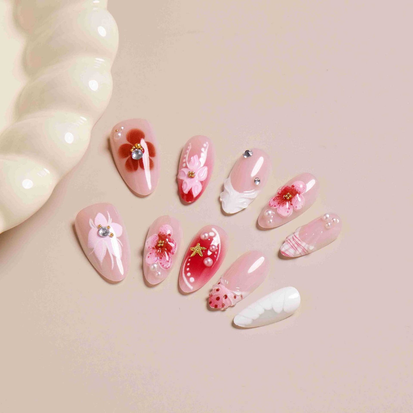 Elegantes florales Design Press-On-Nagelset Brehn