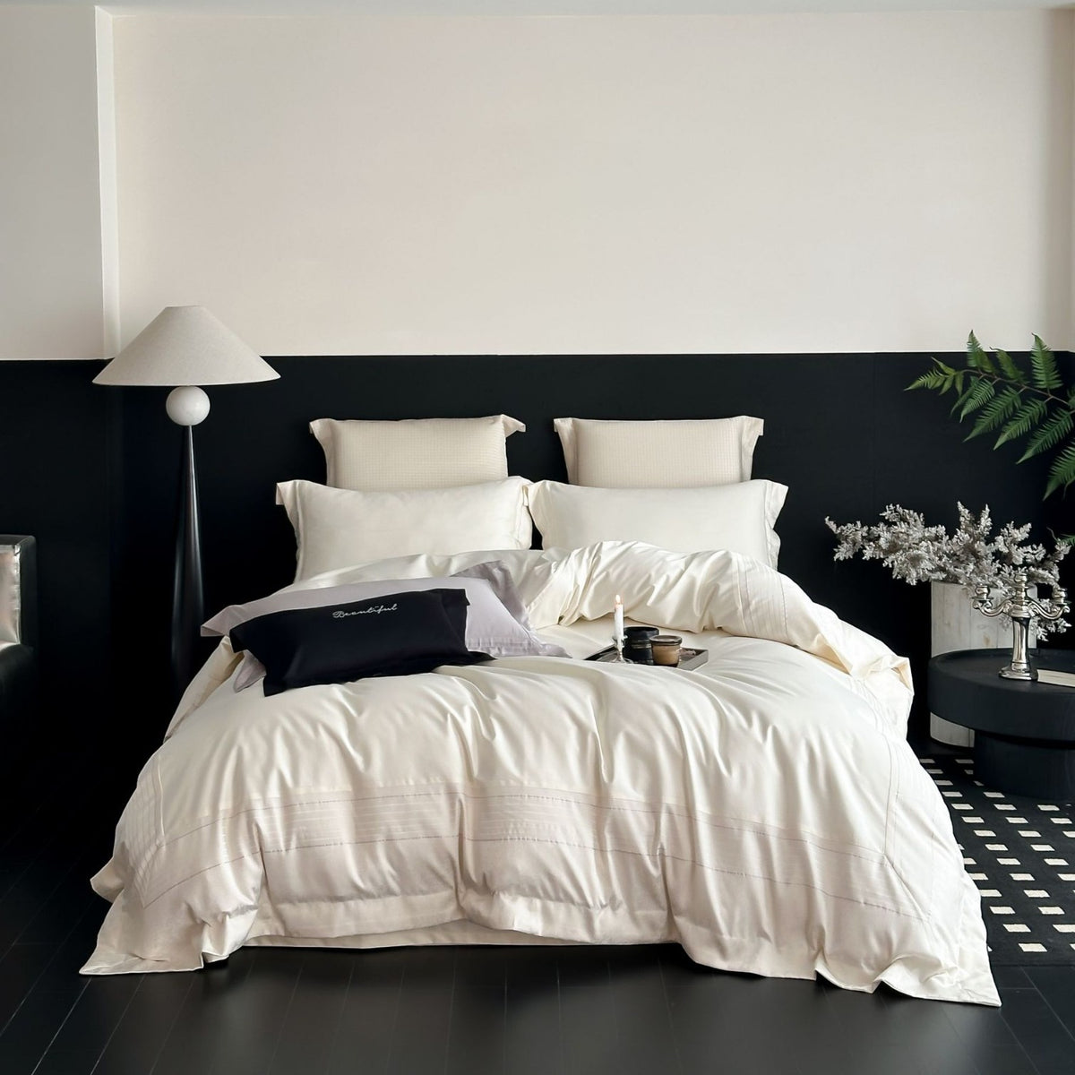 Luxuriös gesticktes Baumwollsatin Bettwäsche Set