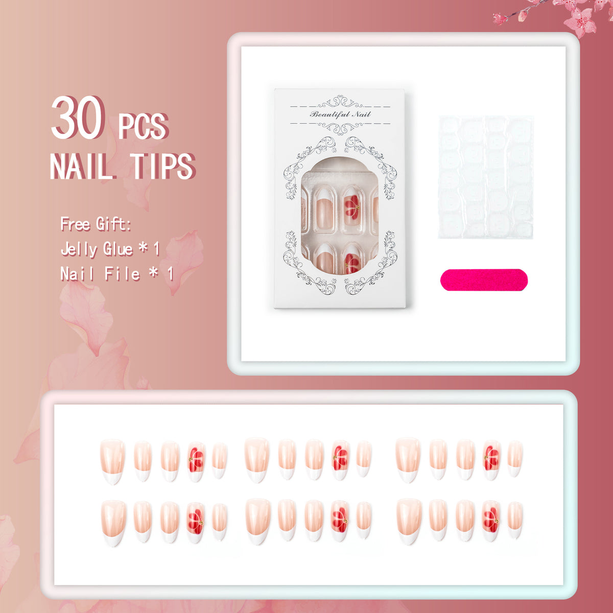 Elegantes floral dekoriertes Press-On-Nagelset