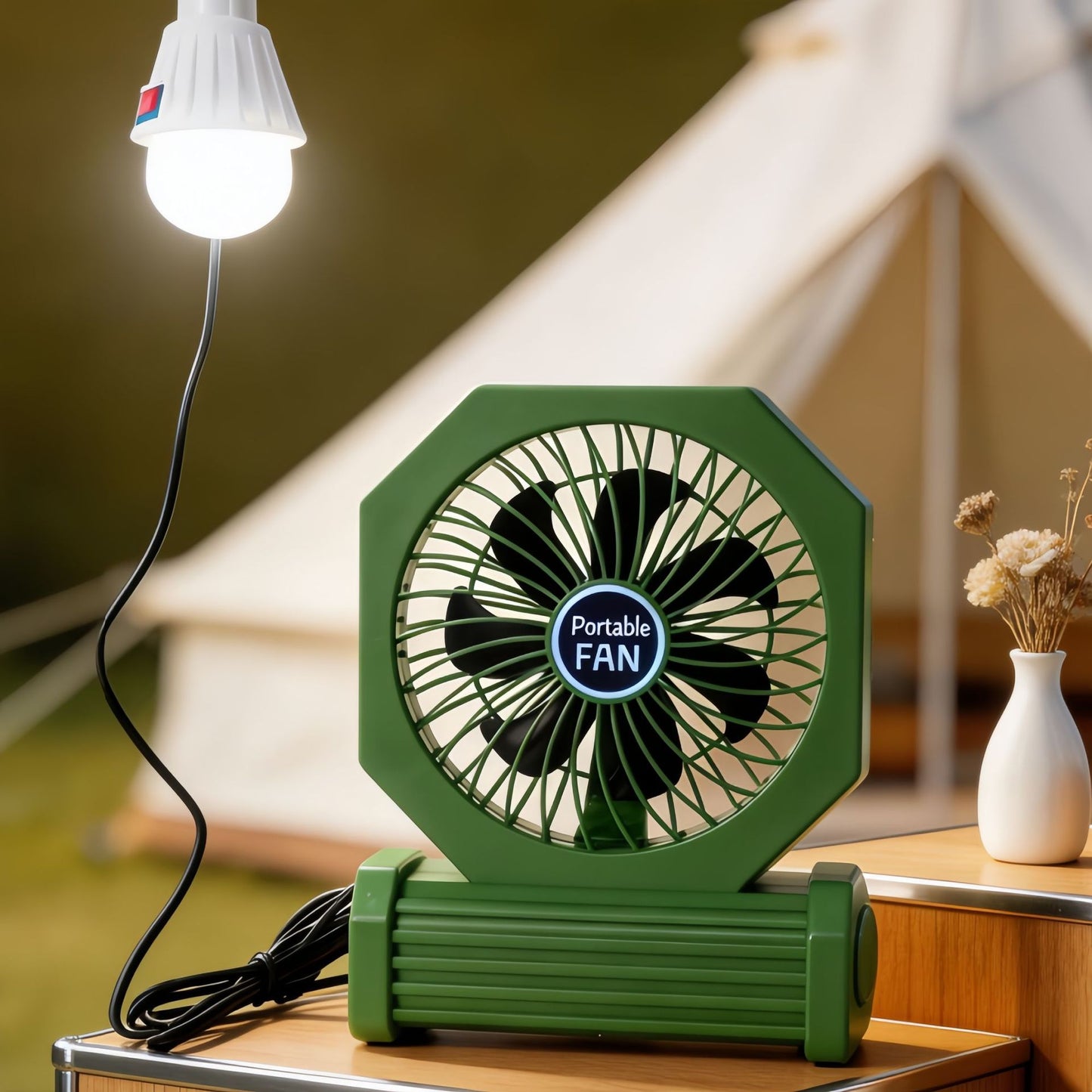 Damen Tragbarer Tischventilator mit USB-Anschluss und einer eleganten Holzbasis Brehn