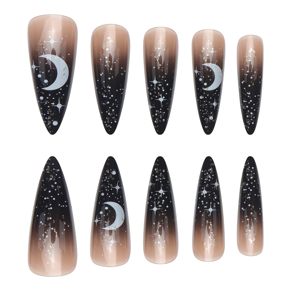 Glamouröse Stiletto Press-On Nägel mit himmlischem Design Brehn