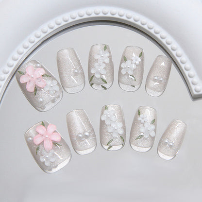 Floral Verziertes Press-On Nagelkunst Brehn