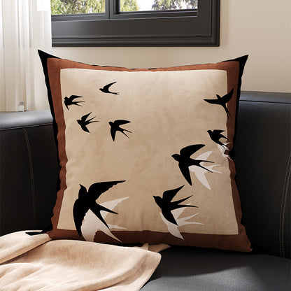 Decorative Square Throw Pillow Cover with Flying Swallow Silhouette Suede-Feel Linen-Blend