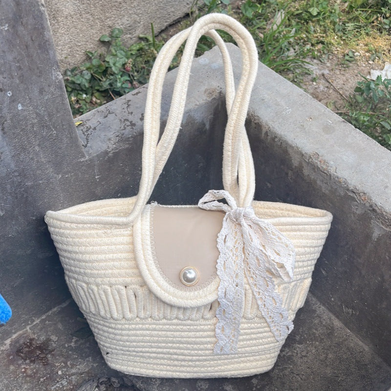 Damen Modische Handtasche mit buntem Baumwollgeflecht Brehn