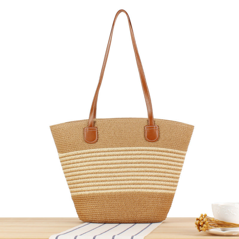 Elegante Strohtasche mit Attraktiven Ledergriffen Brehn