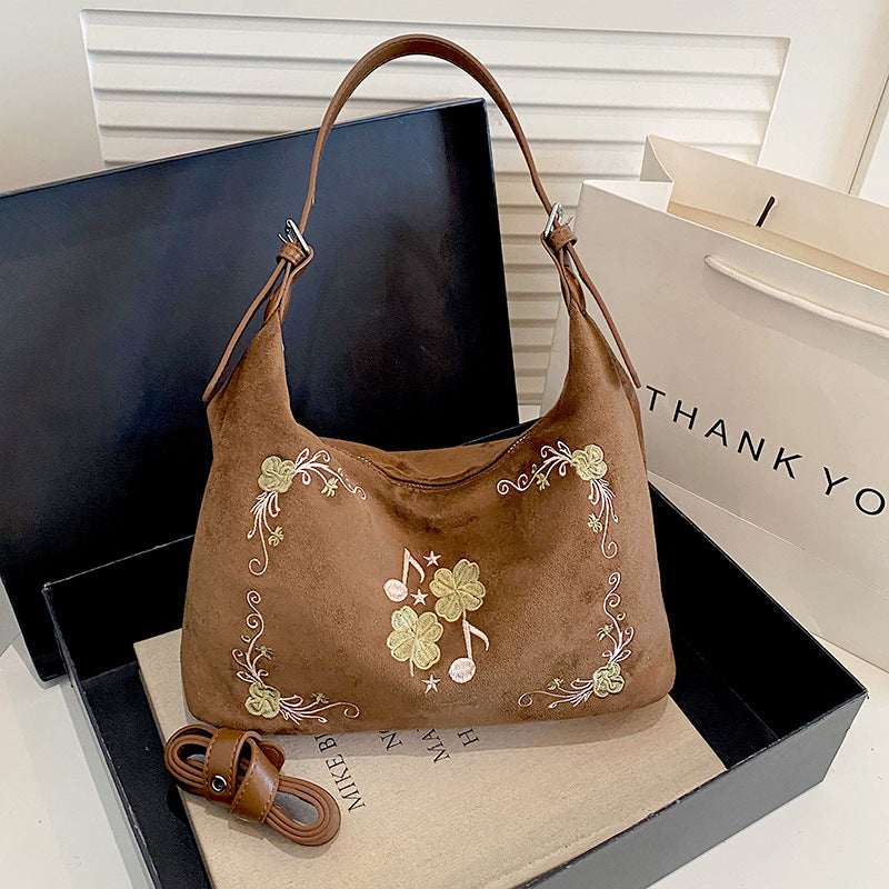 Gestickte Wildleder Hobo-Handtasche