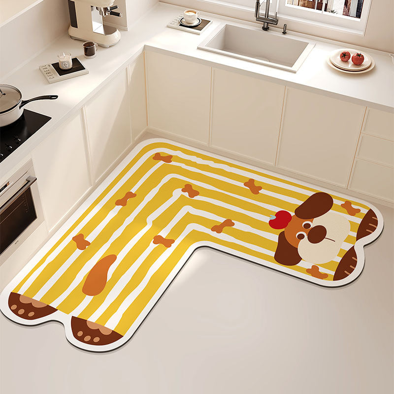 L-Shaped Anti-Fatigue Kitchen Mat with Non-Slip Backing and Panda Illustration