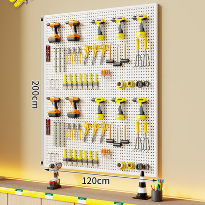 Wandmontierter perforierter Metallwerkzeug-Pegboard-Organizer mit Magnetstreifen und Mehrfachhaken