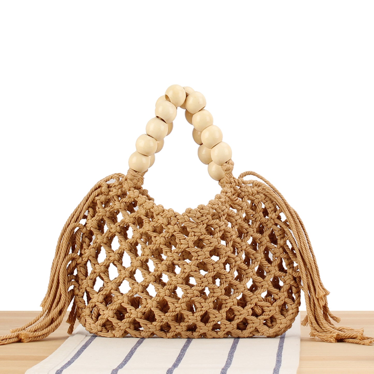 Makramee-Handtasche mit Holzgriffen Brehn