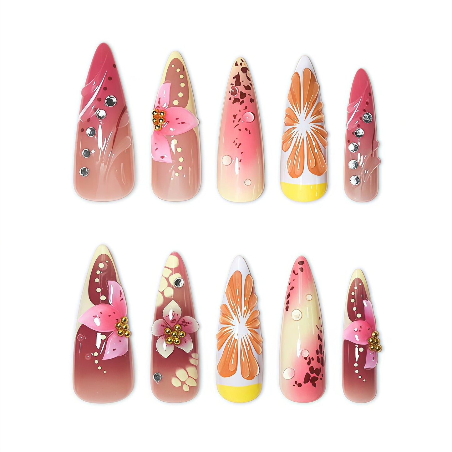Florales Design Stiletto Nagelverzierungen Brehn