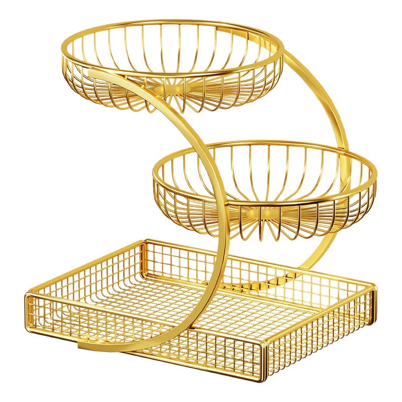 Dreischichtiger Gold-Mesh-Obstkorb Theken-Organizer mit gebogenem Rahmen