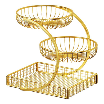 Dreischichtiger Gold-Mesh-Obstkorb Theken-Organizer mit gebogenem Rahmen