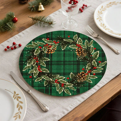 Rundes abwischbares Tischset mit weihnachtlichem Tannenzapfen- und Stechpalmenkranz-Motiv Brehn