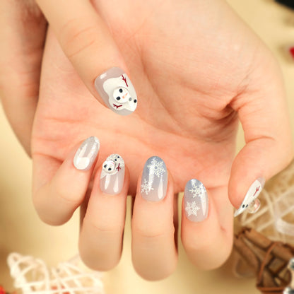 Kunstvolle Winter-Nagelverlängerungen mit Schneemann-Design Brehn