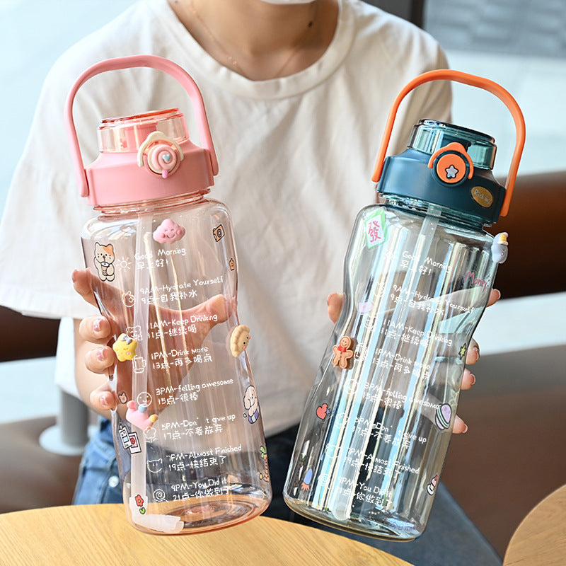 Damen Trinkflasche mit integrierter Zeitmarkierung und praktischem Tragegriff Brehn