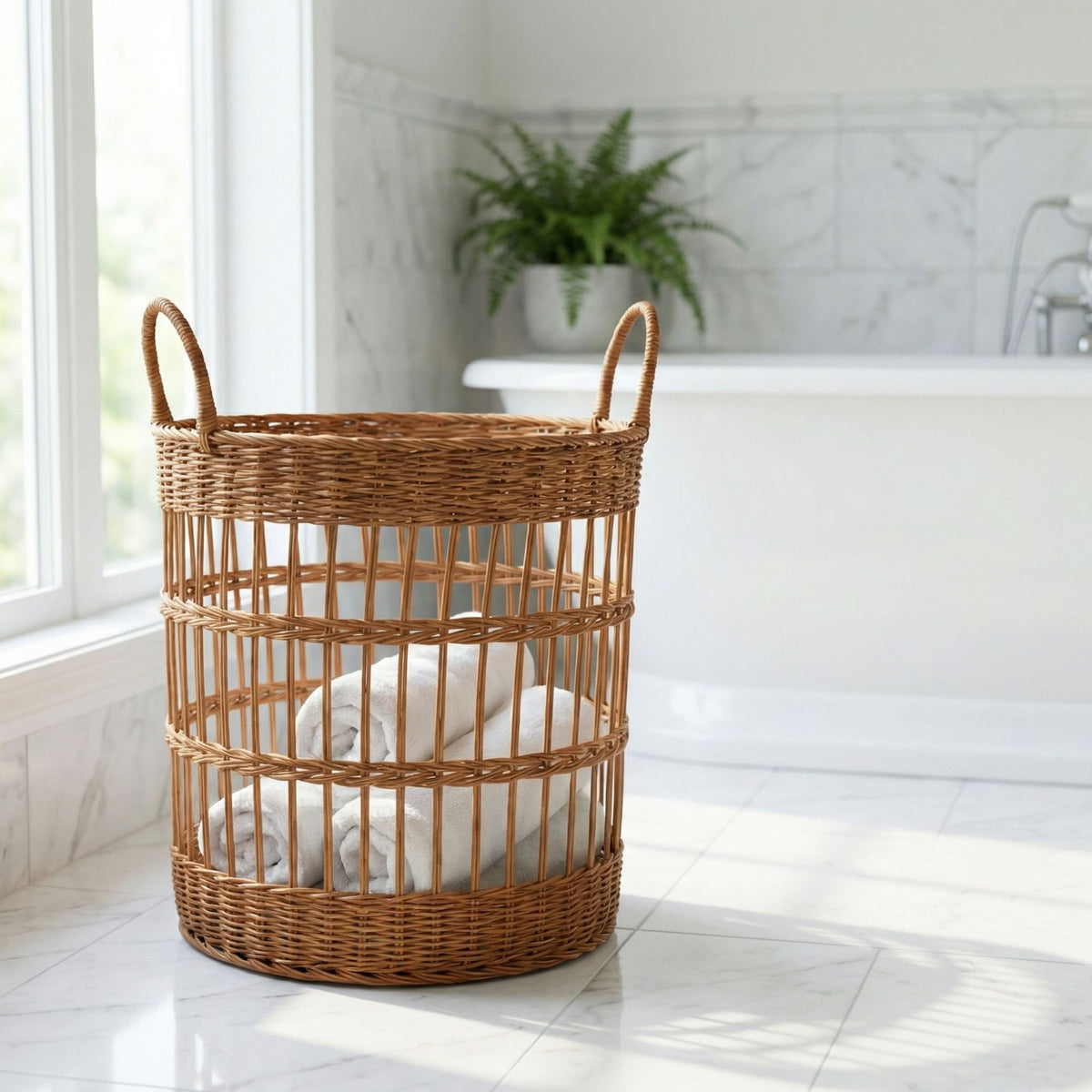 Handgefertigter Wäschekorb aus natürlichem Rattan Brehn