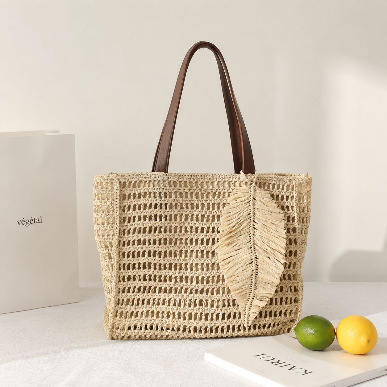 Makramee Strandtasche mit Lederakzenten Brehn