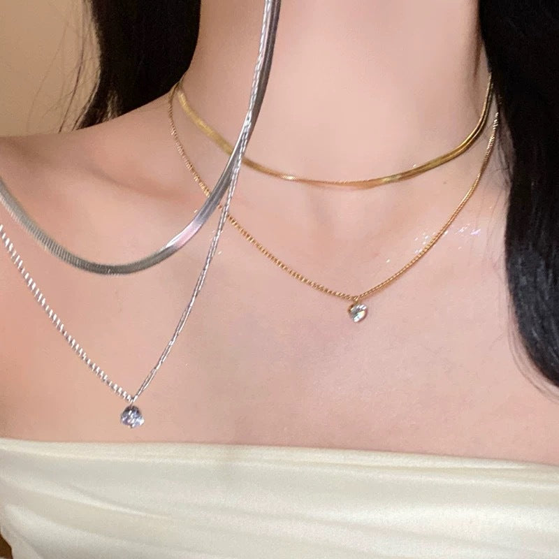 Eingeschichtete Silber Choker- und Anhängerkette Brehn