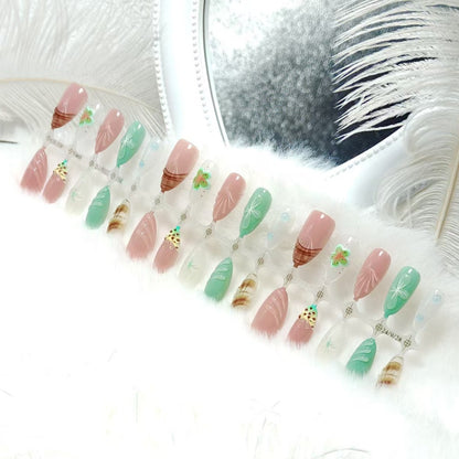 Kunstnagelset mit exquisiten floralen Designs und schimmernden Effekten Brehn