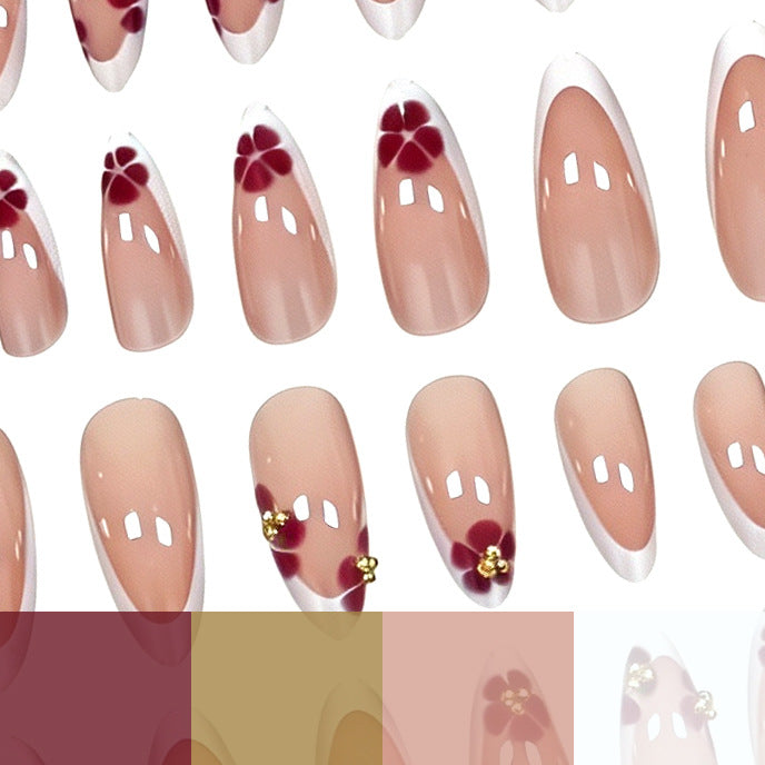 Künstlerische florale French Tip Press-On Nägel Brehn