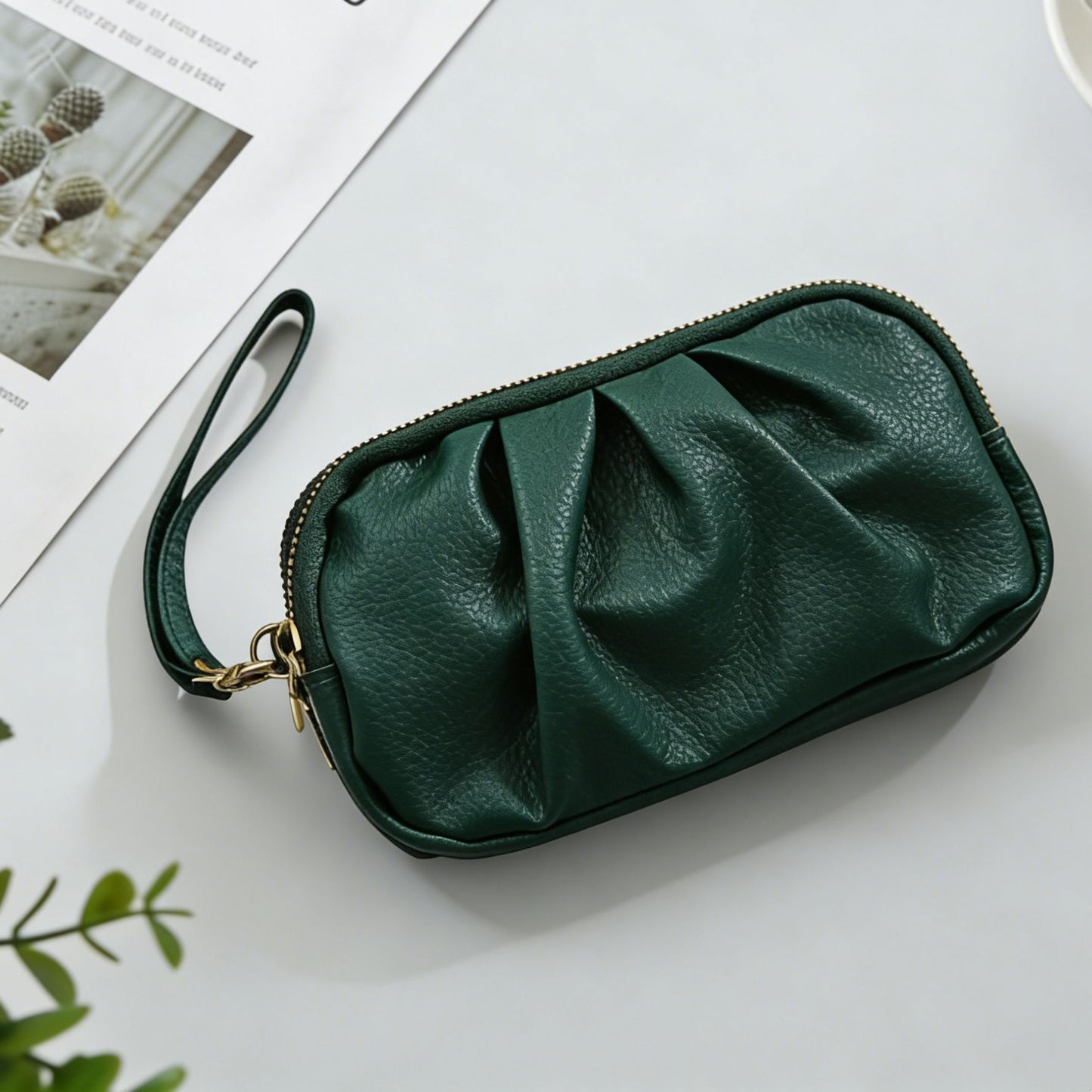 Strukturierte Leder Reißverschluss Clutch Geldbörse Brehn