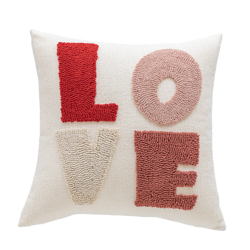 Rechteckiges tufted Buchstaben-Lendenkissen mit Loop-Pile 'LOVE' Akzent