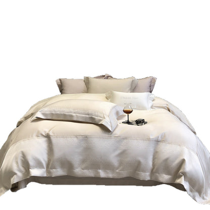 Premium-Baumwollsatin-Bettwäschegarnitur mit strukturierter Matelassé-Bordüre und Hotelverschluss