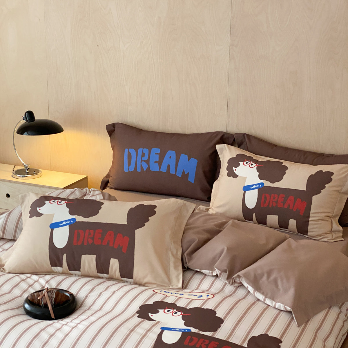 Baumwollbettbezug und Kissenbezug Set mit Cartoon-Welpen-Druck