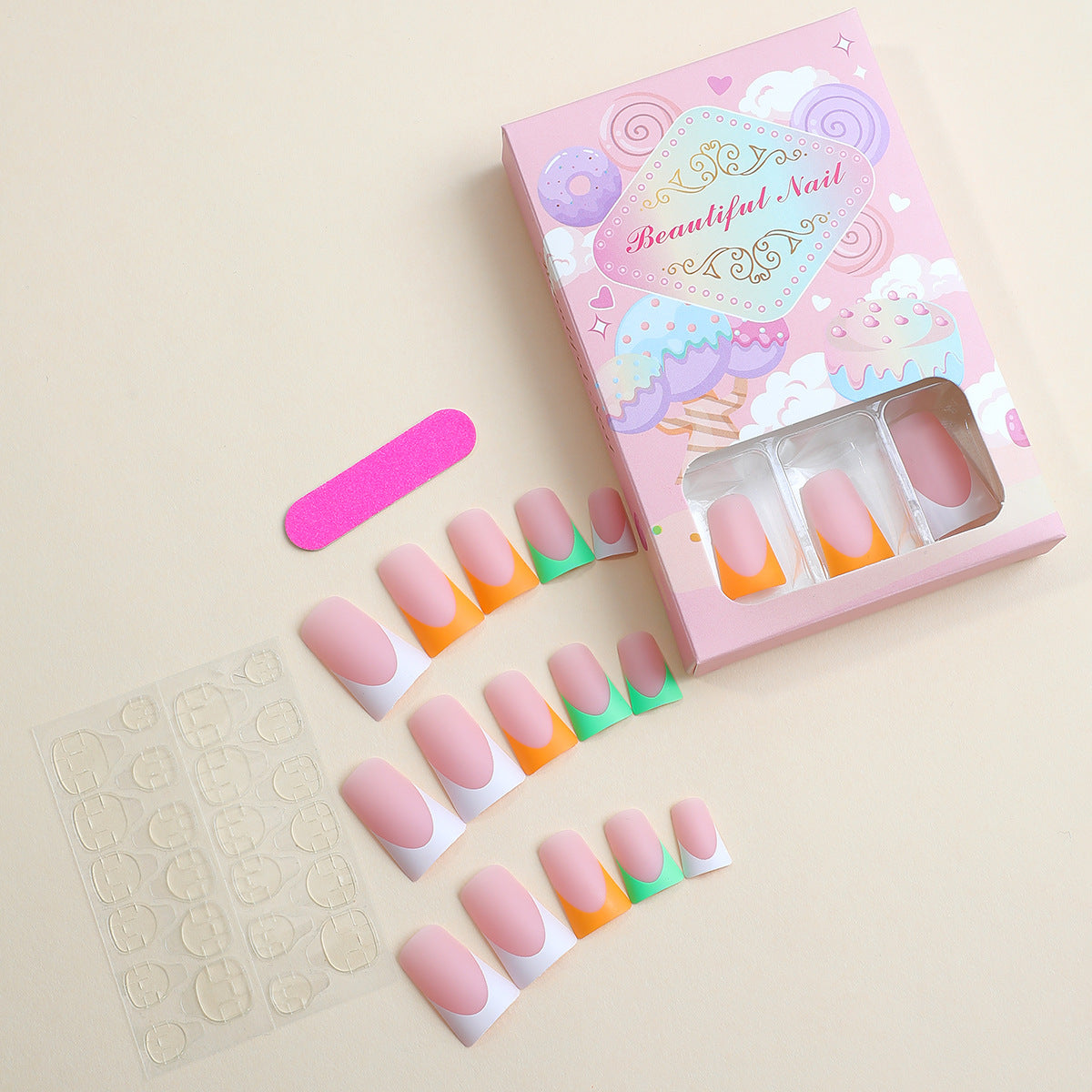 Künstlerisches Press-On-Nagelset mit einzigartigen bunten Tips Brehn
