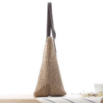 Handtasche Aus Geflochtenem Naturmaterial mit Robusten Ledergriffen Brehn