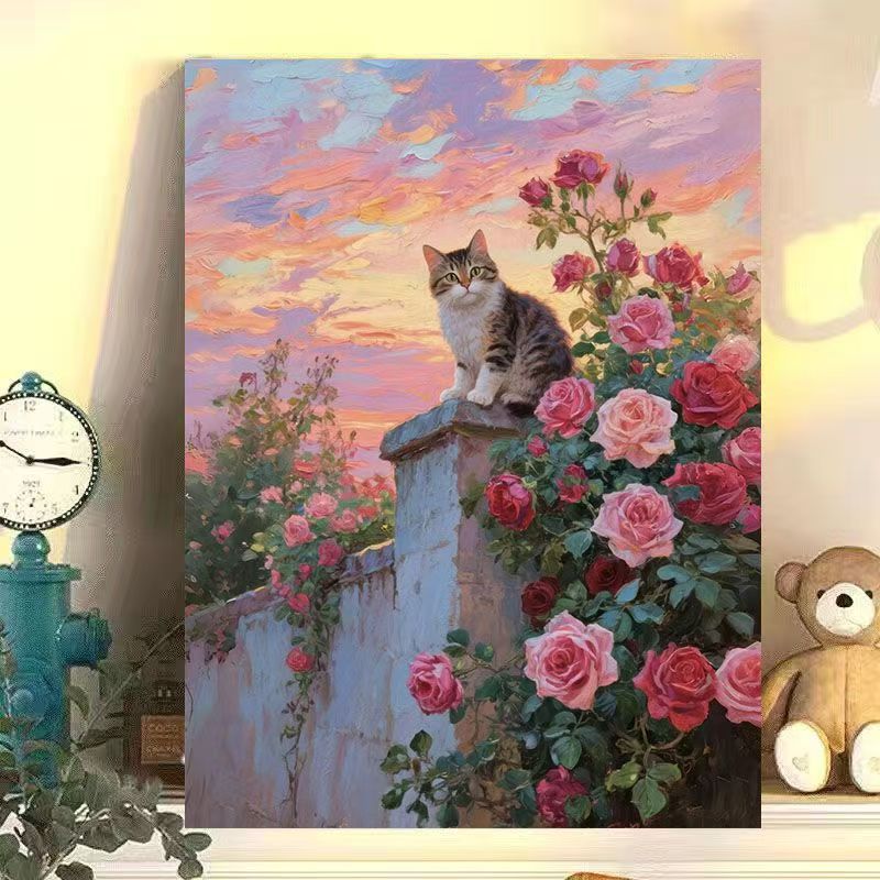 Blumen Katzen-Themen Leinwand Wandkunst Brehn