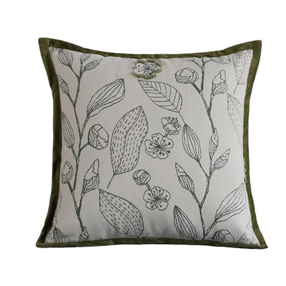 Quadratischer Zierkissenbezug mit botanischer Linienstickerei und samtiger Paspel Brehn