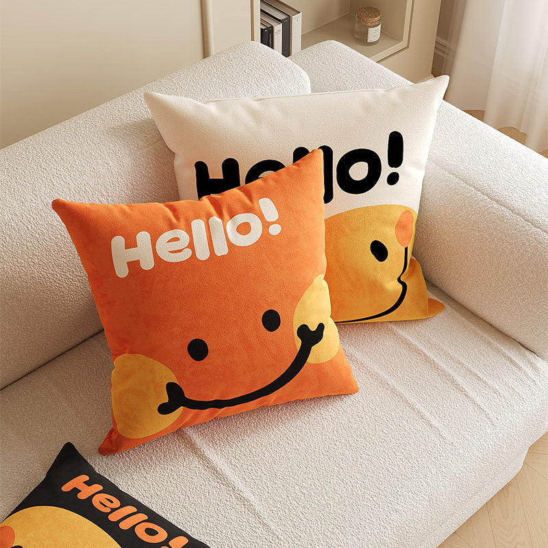Square Plush Decorative Cushion Pillow with Illustrated House 'Room' Motif