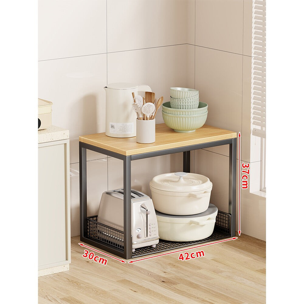 Kompakter Bamboo-Top Rolling Kitchen Utility Cart mit zwei Mesh-Korbregalen