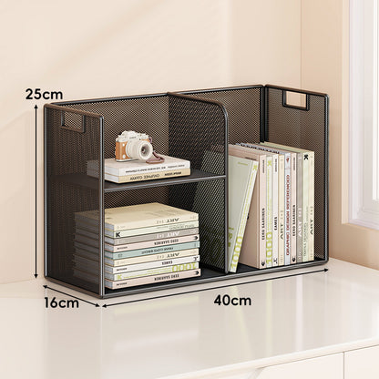 Perforiertes Metall Zwei-Ebenen Schreibtisch-Organizer-Regal mit integrierten Tragegriffen