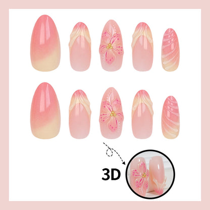 Kunstnagelset mit zarten Blumendesigns und modernen Ombre-Effekten Brehn