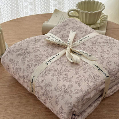 Blumenmuster Baumwolle-Leinen Bettbezug Geschenkset mit wendbarem Finish und tiefen Eckbändern