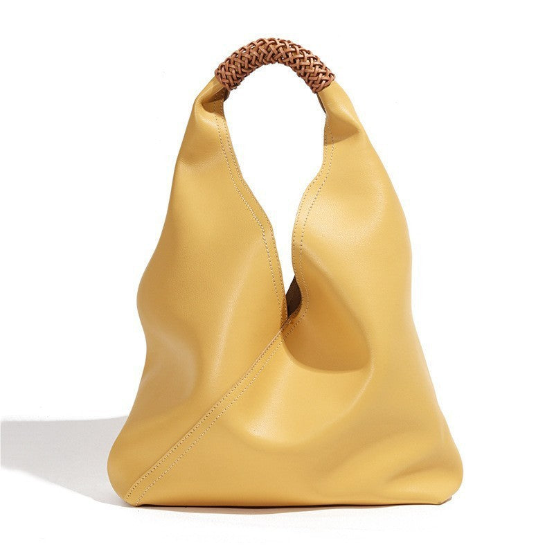 Skulpturaler weicher Leder Slouch Hobo Tote mit geflochtenem oberen Griff