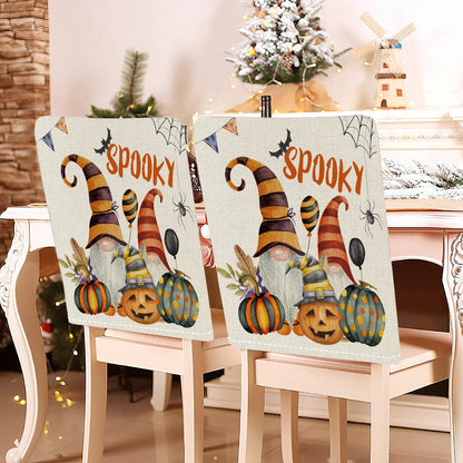 festliche Halloween-Stuhlhussen aus dehnbarem Polyester mit Hexenhut- und Schriftzug-Motiv
