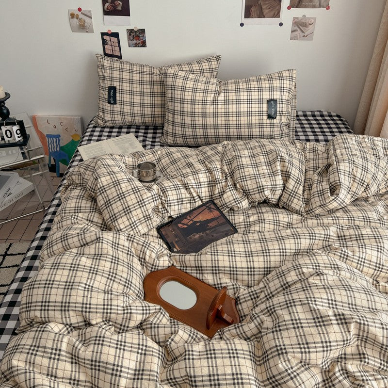 Premium Plaid Baumwoll Bettwäsche Set