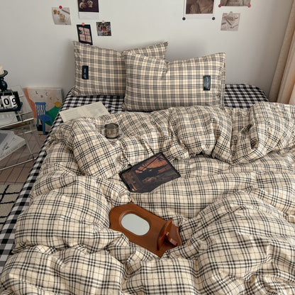 Premium Plaid Baumwoll Bettwäsche Set